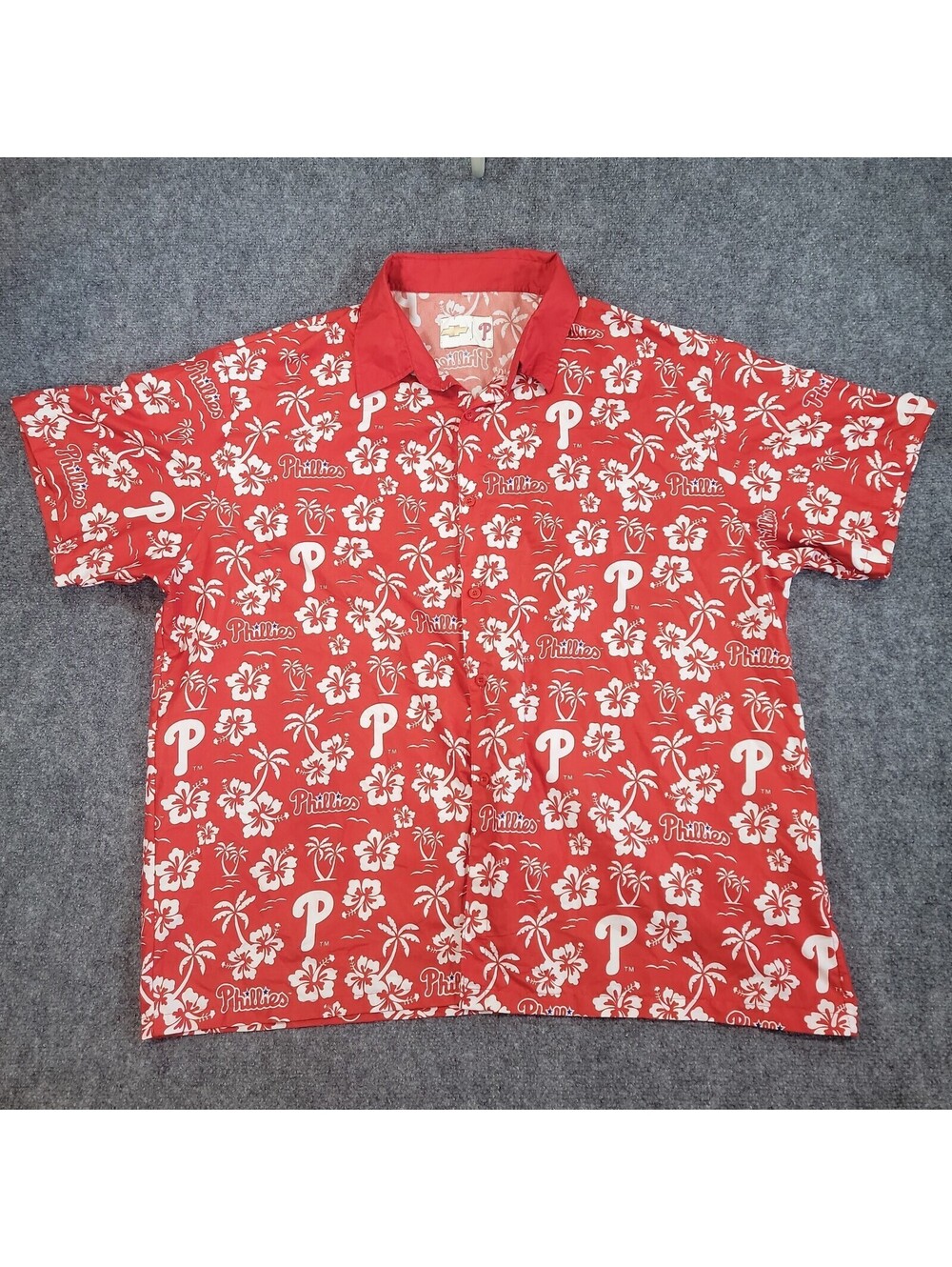 Phillies Chevrolet Hawaiian Shirt Mens Red MLB SGA Print Fits Like XL No Tag 506